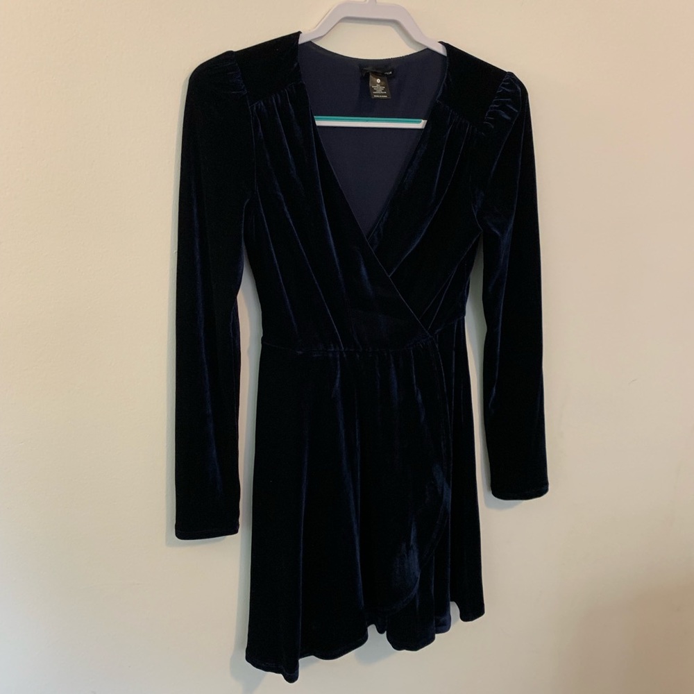 Blue velvet skater dress.